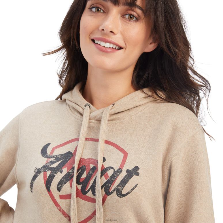 RJ66P3424 sweat à capuche avec logo véritable bouclier Ariat hauts bruyère à l'avoine foncée femmes