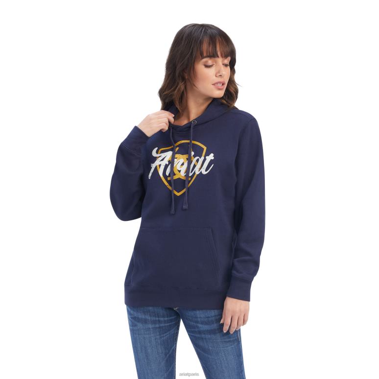 RJ66P3427 sweat à capuche avec logo véritable bouclier Ariat hauts éclipse marine femmes