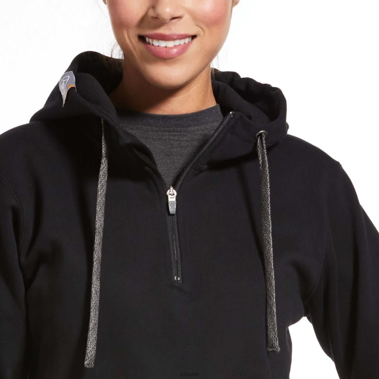 RJ66P3451 ensemble de compétences en barres d'armature, sweat à capuche 1/2 zip Ariat hauts noir femmes