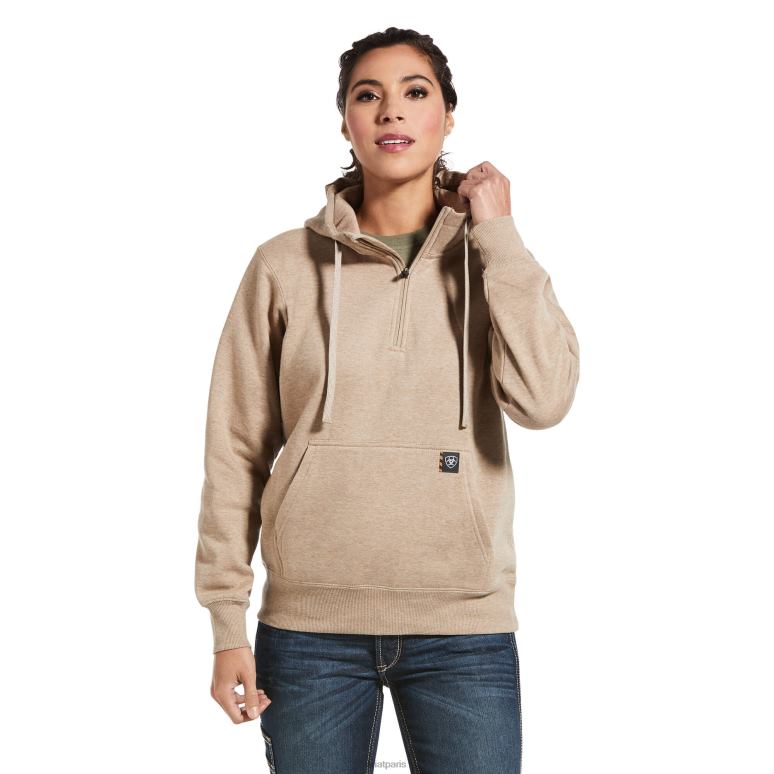 RJ66P3452 ensemble de compétences en barres d'armature, sweat à capuche 1/2 zip Ariat hauts bruyère à l'avoine foncée femmes