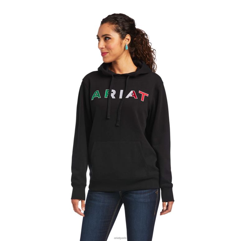RJ66P3462 sweat à capuche mexique Ariat hauts noir femmes
