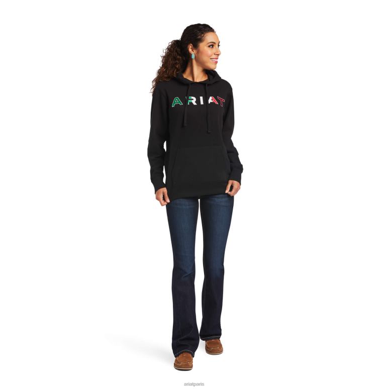 RJ66P3462 sweat à capuche mexique Ariat hauts noir femmes