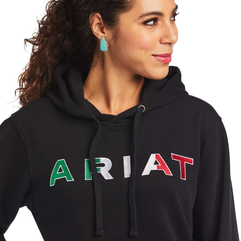 RJ66P3462 sweat à capuche mexique Ariat hauts noir femmes