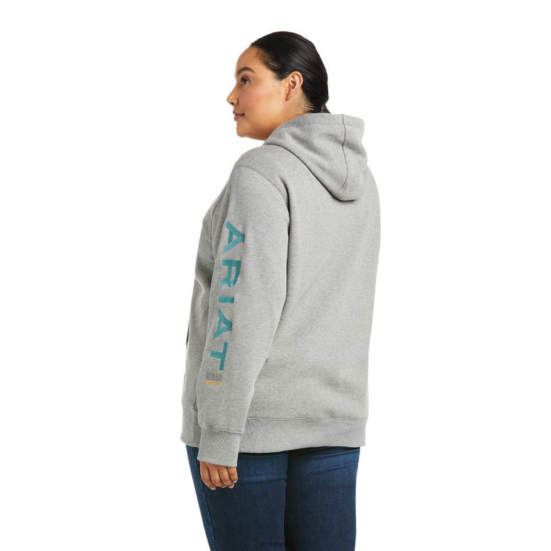 RJ66P3463 sweat à capuche graphique avec barres d'armature Ariat hauts gris chiné femmes