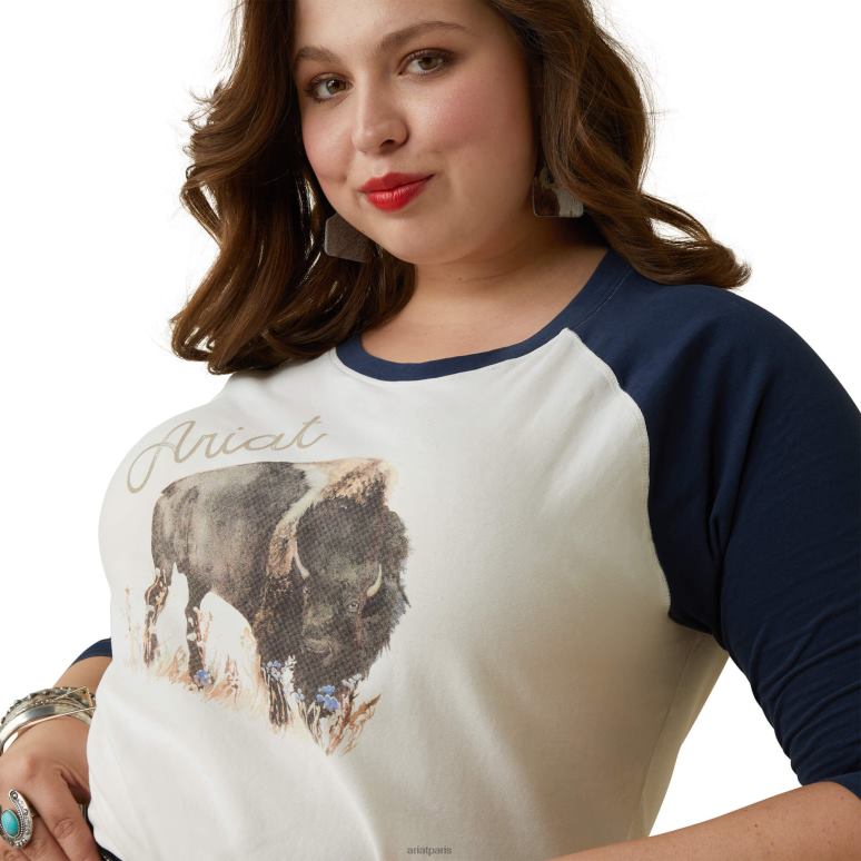 RJ66P2779 t-shirt rêves peints Ariat hauts lait de coco/marine femmes