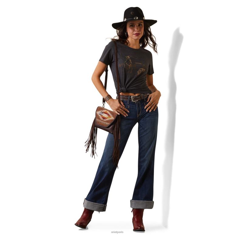 RJ66P2789 t-shirt points de rodéo Ariat hauts bruyère au charbon de bois femmes