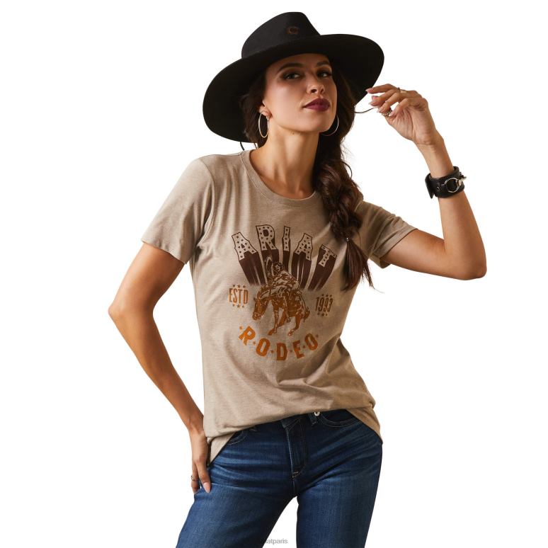 RJ66P2804 t-shirt de rodéo vintage Ariat hauts bruyère à l'avoine femmes