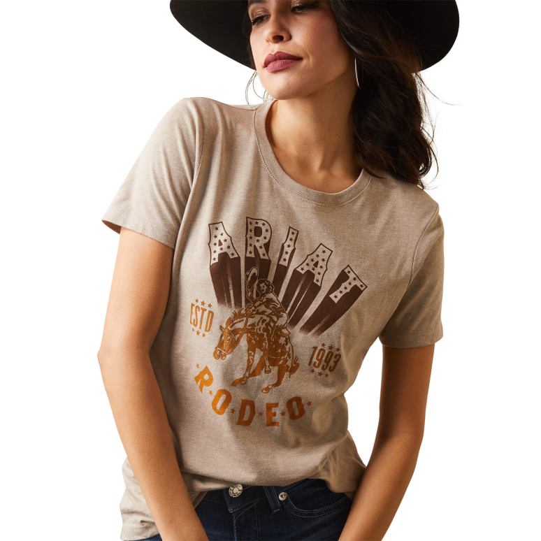 RJ66P2804 t-shirt de rodéo vintage Ariat hauts bruyère à l'avoine femmes