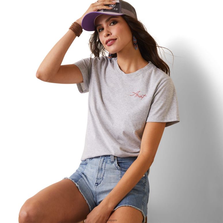 RJ66P2840 t-shirt de vache vraiment cool Ariat hauts gris chiné clair femmes
