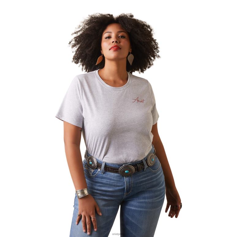 RJ66P2840 t-shirt de vache vraiment cool Ariat hauts gris chiné clair femmes