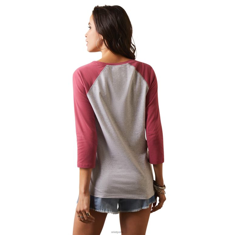 RJ66P2854 t-shirt rêves peints Ariat hauts gris chiné clair/rouge terre femmes