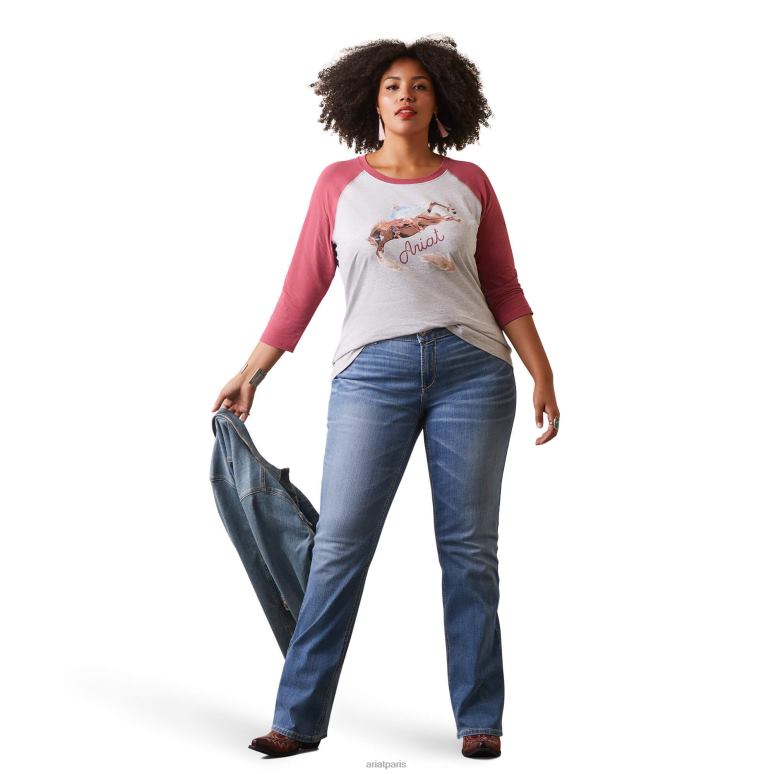 RJ66P2854 t-shirt rêves peints Ariat hauts gris chiné clair/rouge terre femmes