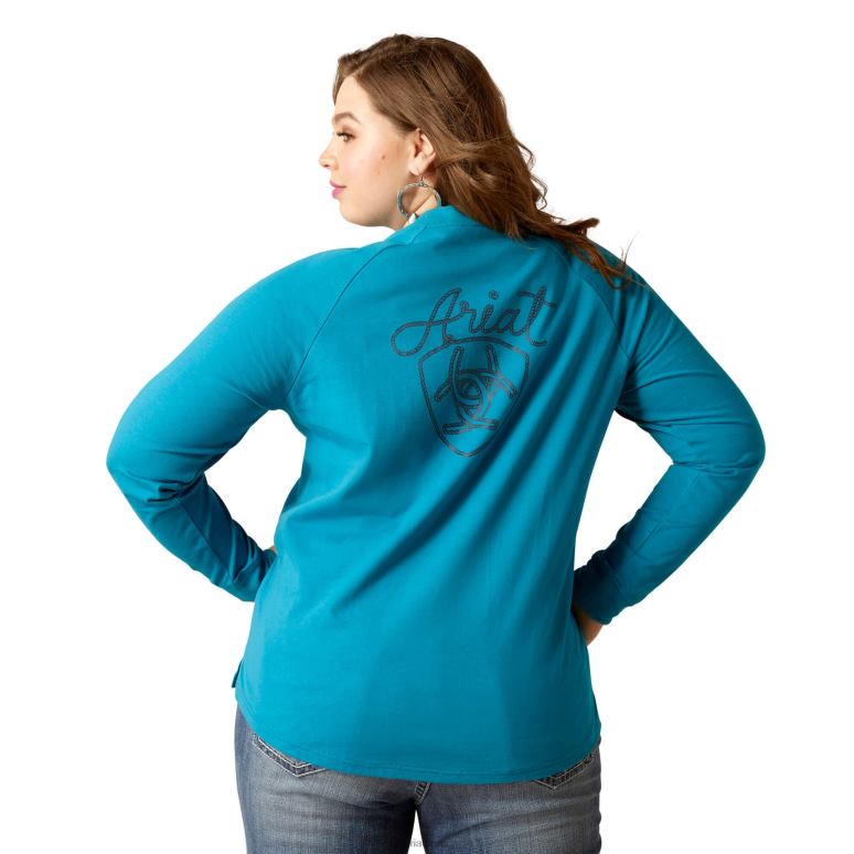RJ66P2856 tee-shirt bouclier Ropey Ariat hauts mosaïque bleue femmes