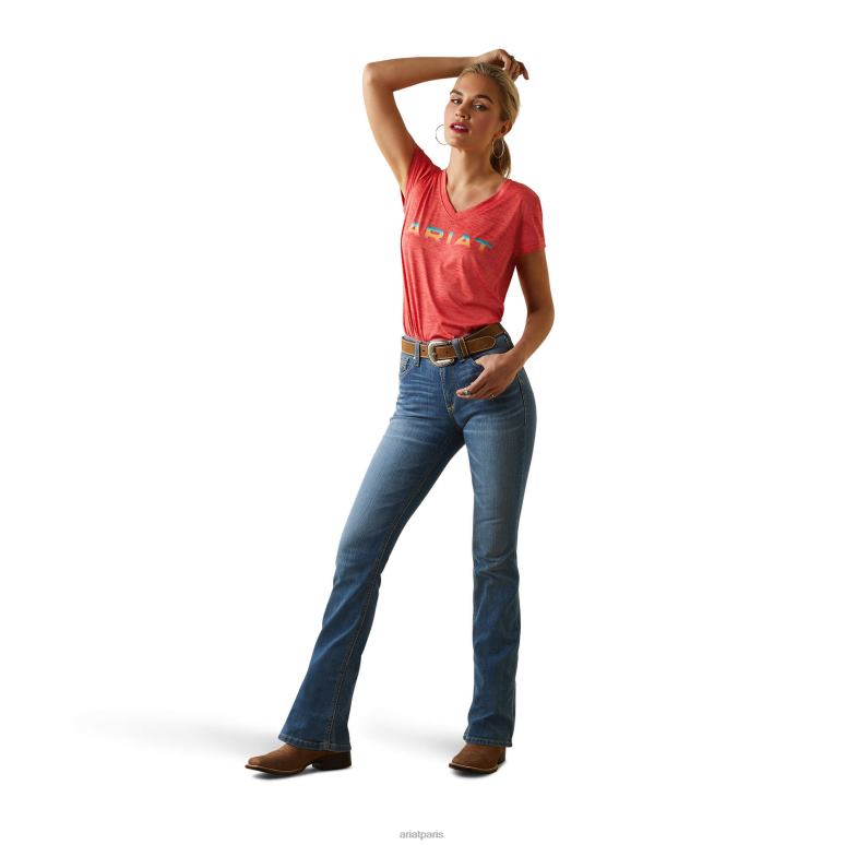 RJ66P2859 haut à logo lagon Ariat hauts aura orange femmes