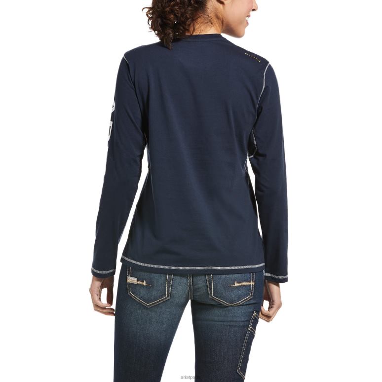 RJ66P2861 t-shirt avec logo d'ouvrier de barres d'armature Ariat hauts marine femmes
