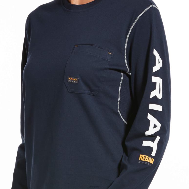 RJ66P2861 t-shirt avec logo d'ouvrier de barres d'armature Ariat hauts marine femmes