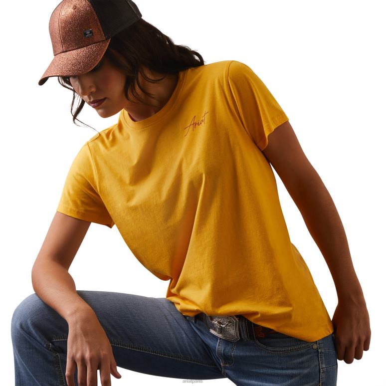 RJ66P2871 t-shirt de vache vraiment cool Ariat hauts jaune jaune femmes