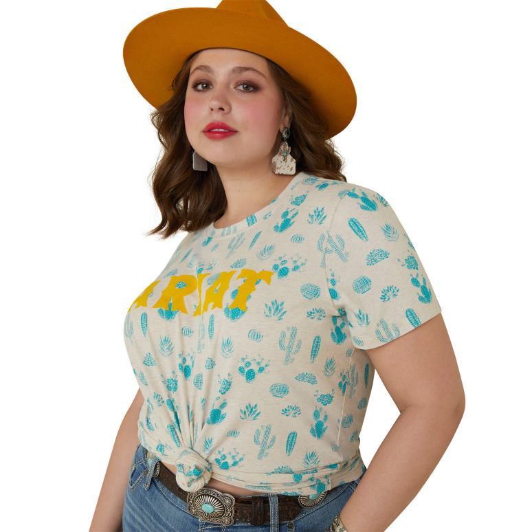 RJ66P2872 vrai tee-shirt de jardin de cactus Ariat hauts impression de jardin de cactus femmes