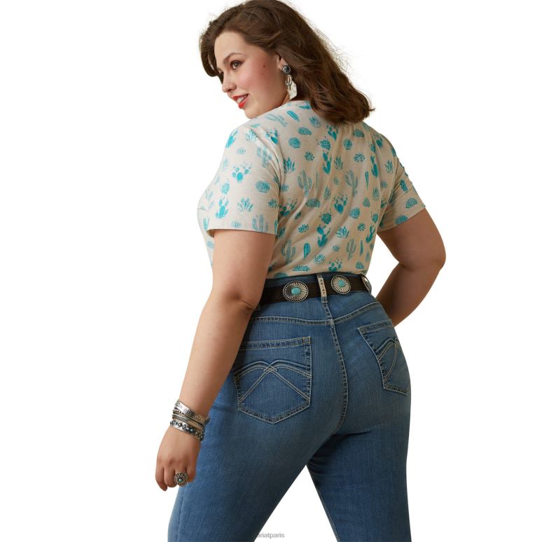 RJ66P2872 vrai tee-shirt de jardin de cactus Ariat hauts impression de jardin de cactus femmes