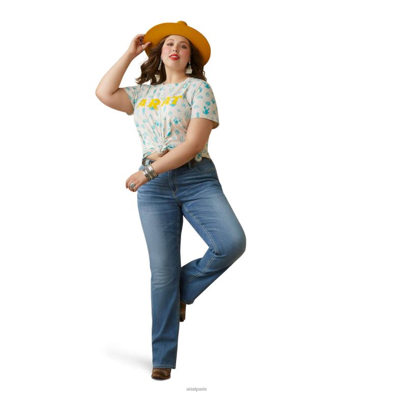RJ66P2872 vrai tee-shirt de jardin de cactus Ariat hauts impression de jardin de cactus femmes