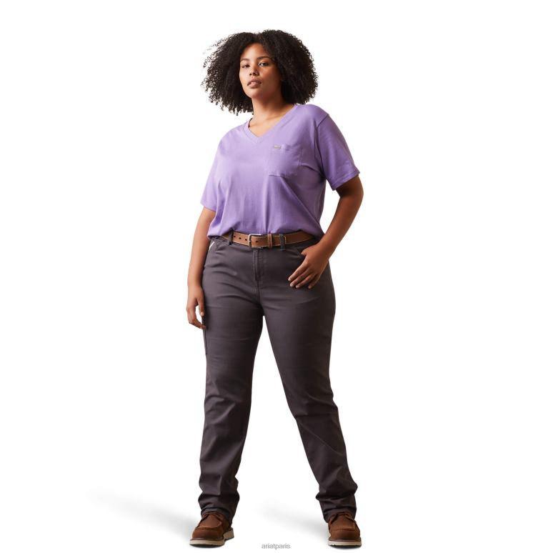 RJ66P2877 haut à col en V en coton rebar Ariat hauts cachemire violet femmes