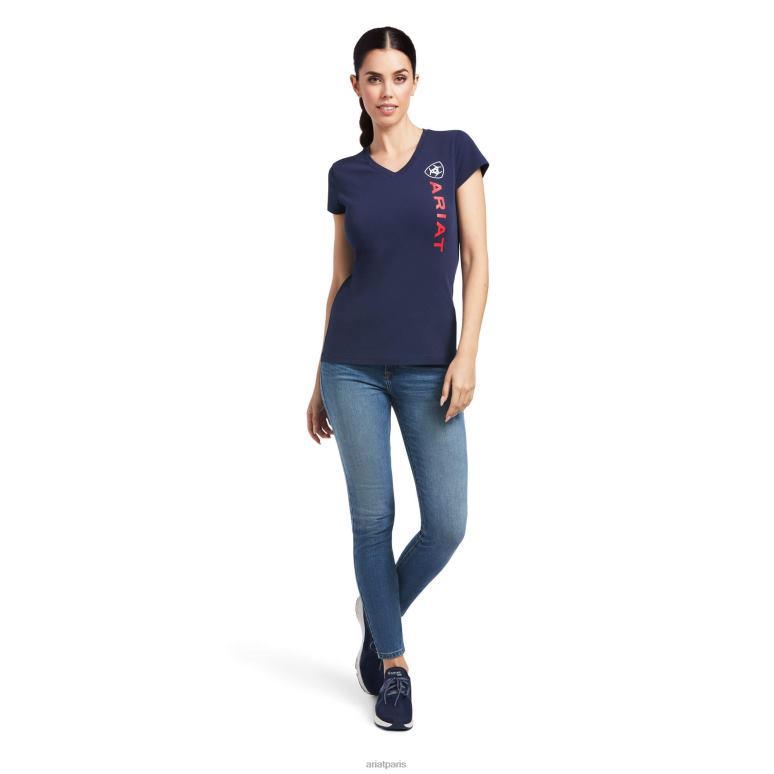 RJ66P2878 t-shirt à logo vertical Ariat hauts marine femmes