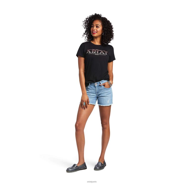 RJ66P2884 t-shirt style serape Ariat hauts noir femmes