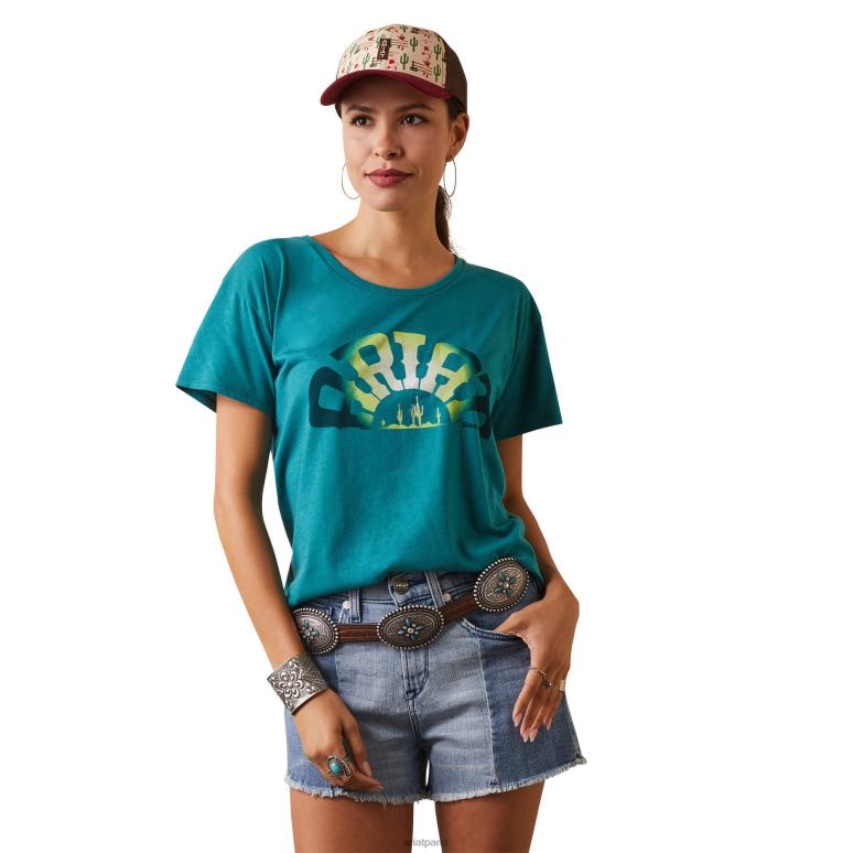 RJ66P2898 t-shirt arc-en-ciel Ariat hauts chiné vert sarcelle femmes
