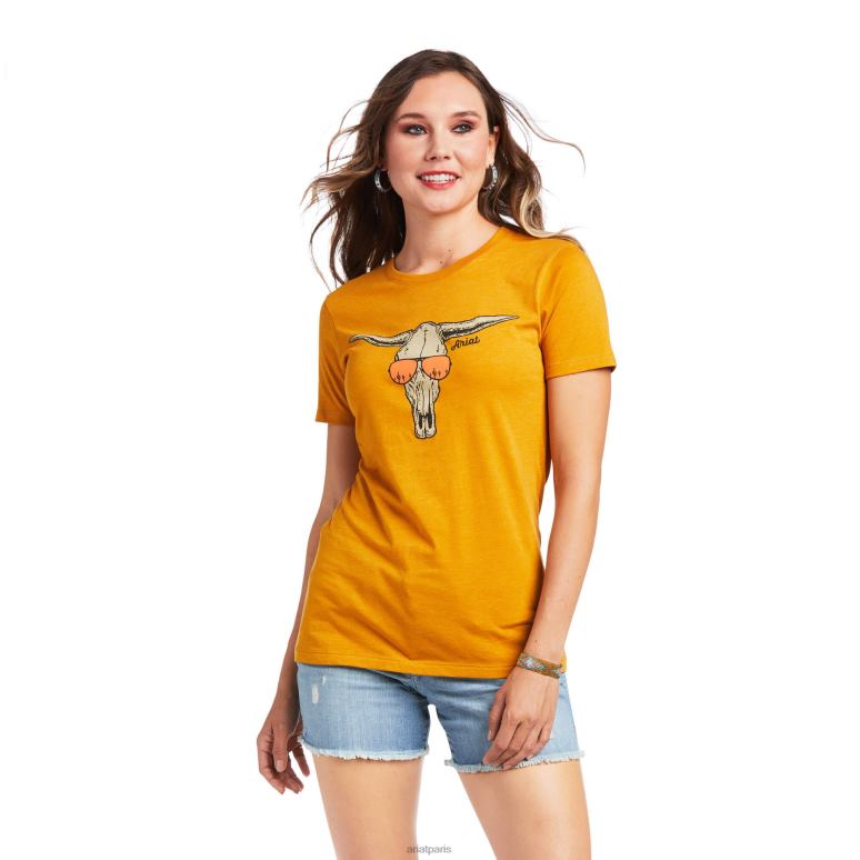 RJ66P2909 t-shirt tête de mort avec lunettes de soleil Ariat hauts bruyère d'argousier femmes
