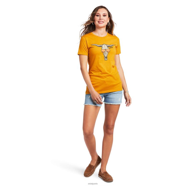RJ66P2909 t-shirt tête de mort avec lunettes de soleil Ariat hauts bruyère d'argousier femmes