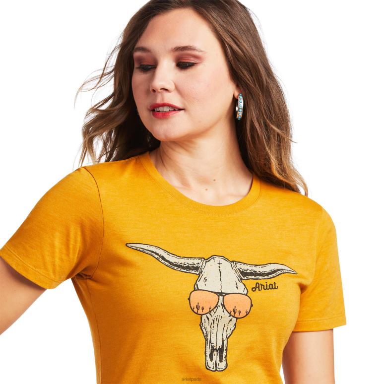 RJ66P2909 t-shirt tête de mort avec lunettes de soleil Ariat hauts bruyère d'argousier femmes