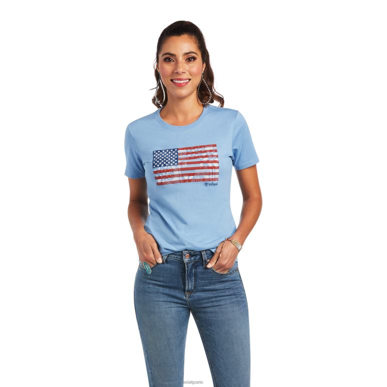 RJ66P2910 t-shirt drapeau cachemire Ariat hauts lt. bruyère bleue femmes