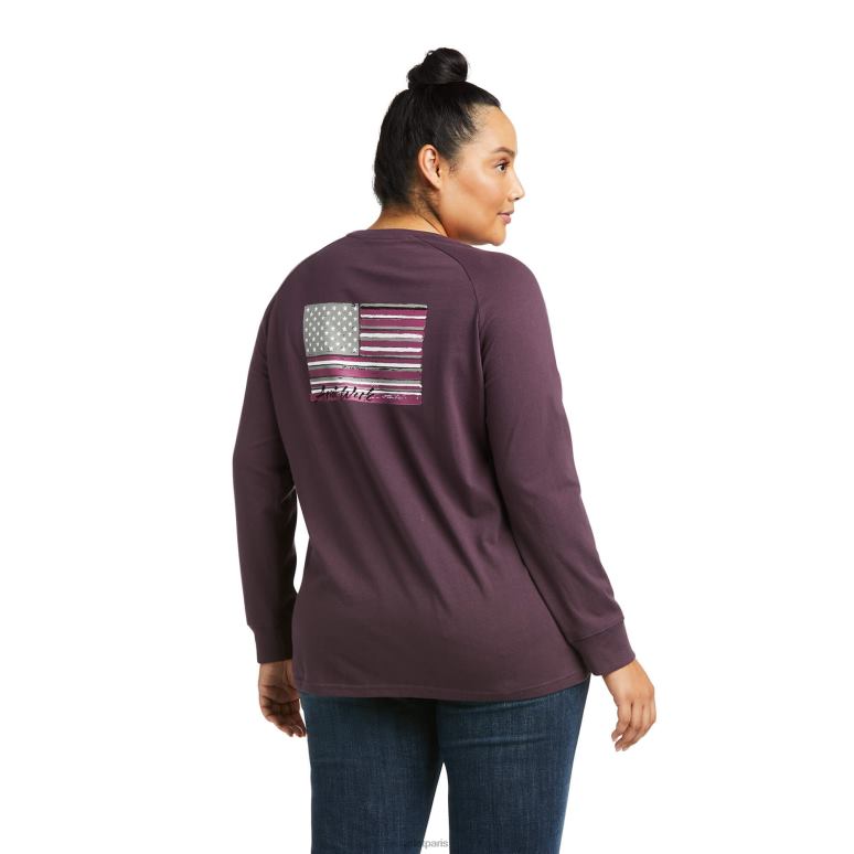 RJ66P2917 t-shirt avec drapeau de marque cottonstrong Ariat hauts prune parfaite femmes