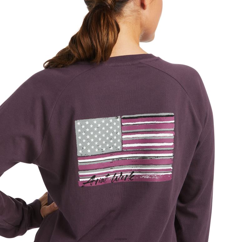 RJ66P2917 t-shirt avec drapeau de marque cottonstrong Ariat hauts prune parfaite femmes