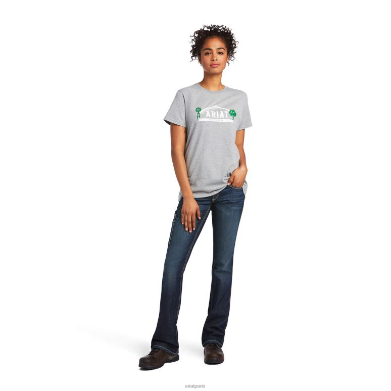 RJ66P2933 t-shirt graphique de ferme solide en coton d'armature Ariat hauts gris chiné femmes