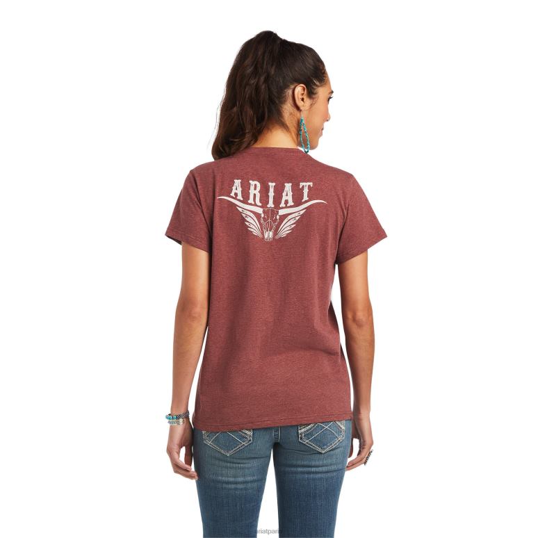 RJ66P2935 véritable tee-shirt longhorn décontracté Ariat hauts rousse rôtie femmes