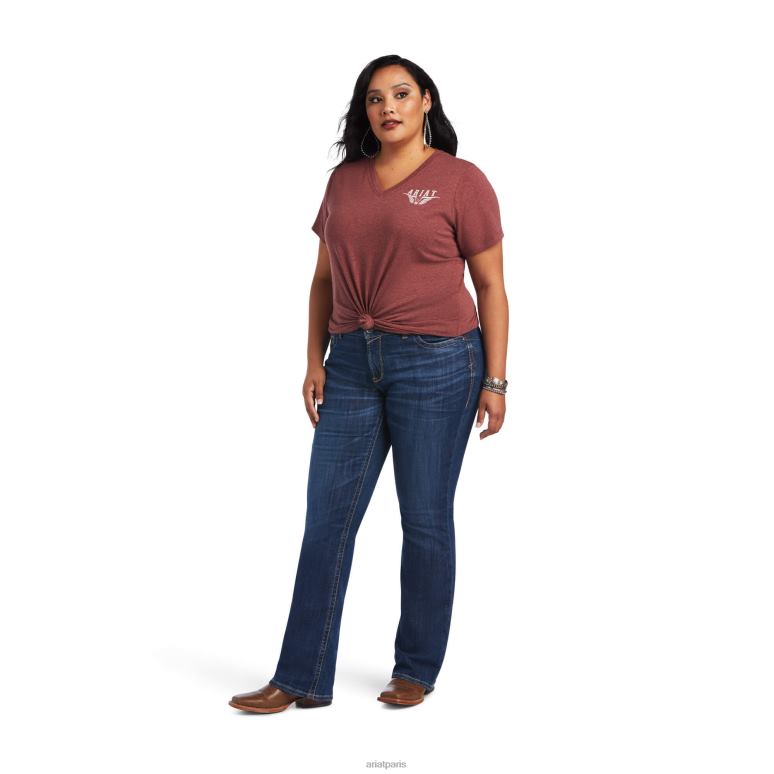 RJ66P2935 véritable tee-shirt longhorn décontracté Ariat hauts rousse rôtie femmes