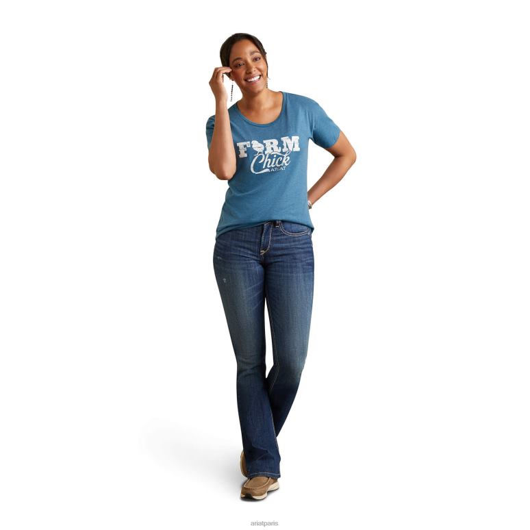 RJ66P2974 t-shirt la vie à la ferme Ariat hauts bleu acier chiné femmes