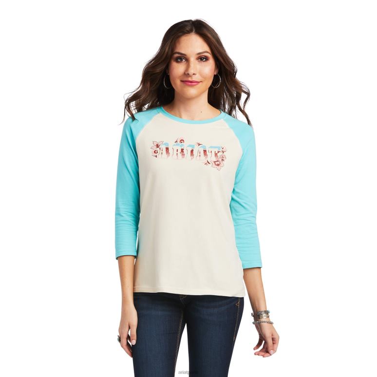 RJ66P2976 t-shirt avec logo ombre réelle Ariat hauts cygne blanc/amazonite femmes