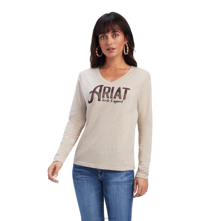 RJ66P2979 t-shirt décontracté avec logo sur la poitrine Ariat hauts bruyère à l'avoine femmes