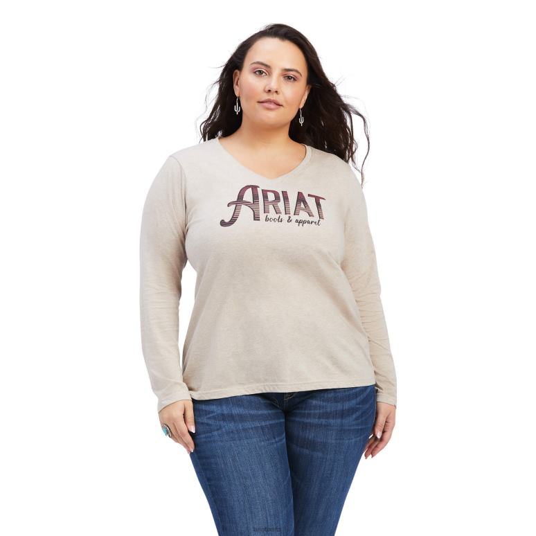 RJ66P2979 t-shirt décontracté avec logo sur la poitrine Ariat hauts bruyère à l'avoine femmes