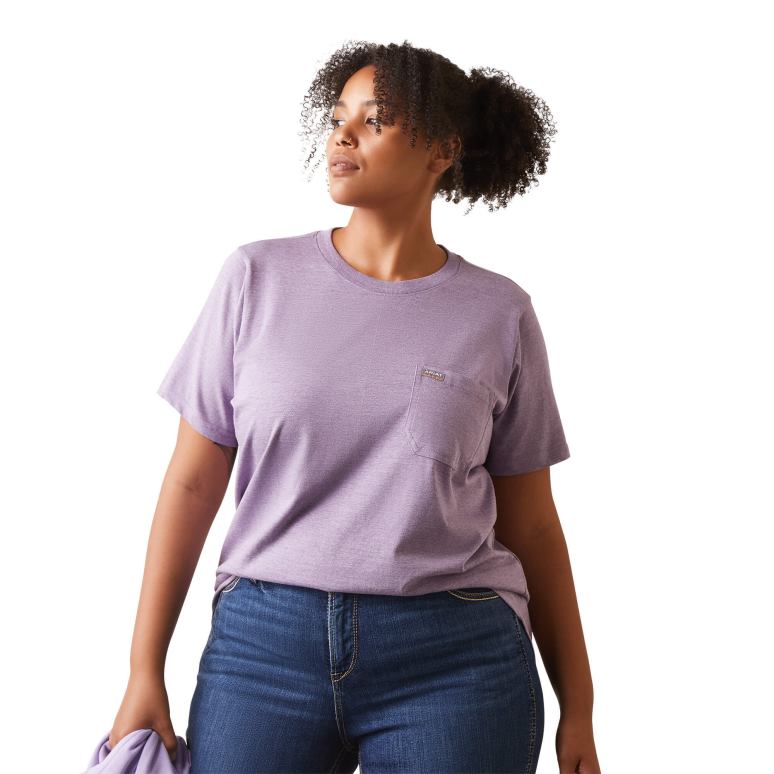 RJ66P2993 t-shirt résistant en coton avec barres d'armature 2 Ariat hauts bruyère lavande femmes