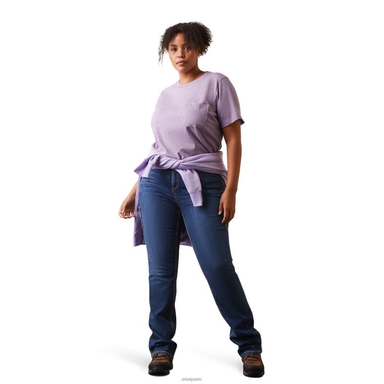 RJ66P2993 t-shirt résistant en coton avec barres d'armature 2 Ariat hauts bruyère lavande femmes