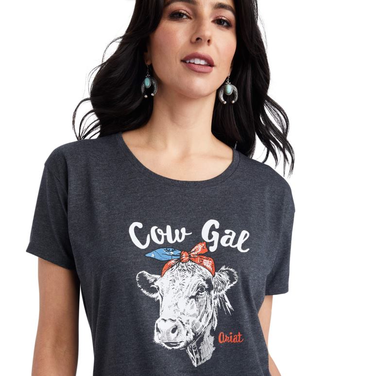 RJ66P3000 tee-shirt de vache Ariat hauts bruyère au charbon de bois femmes