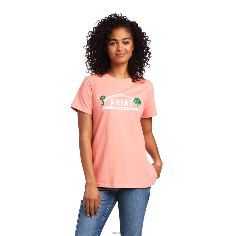 RJ66P3031 t-shirt graphique de ferme solide en coton d'armature Ariat hauts melon d'été femmes