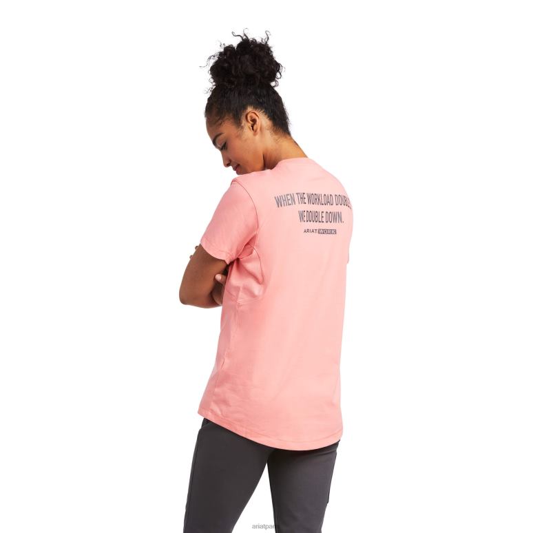 RJ66P3035 T-shirt avec phrase d'ouvrier en barres d'armature Ariat hauts melon d'été femmes