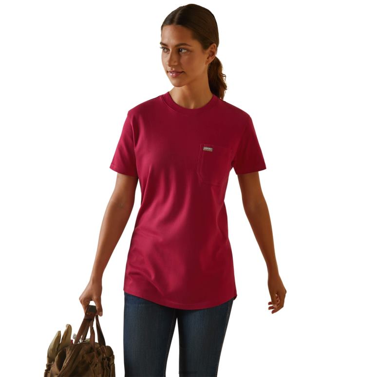 RJ66P3046 t-shirt résistant en coton avec barres d'armature 2 Ariat hauts cerise jubilé femmes