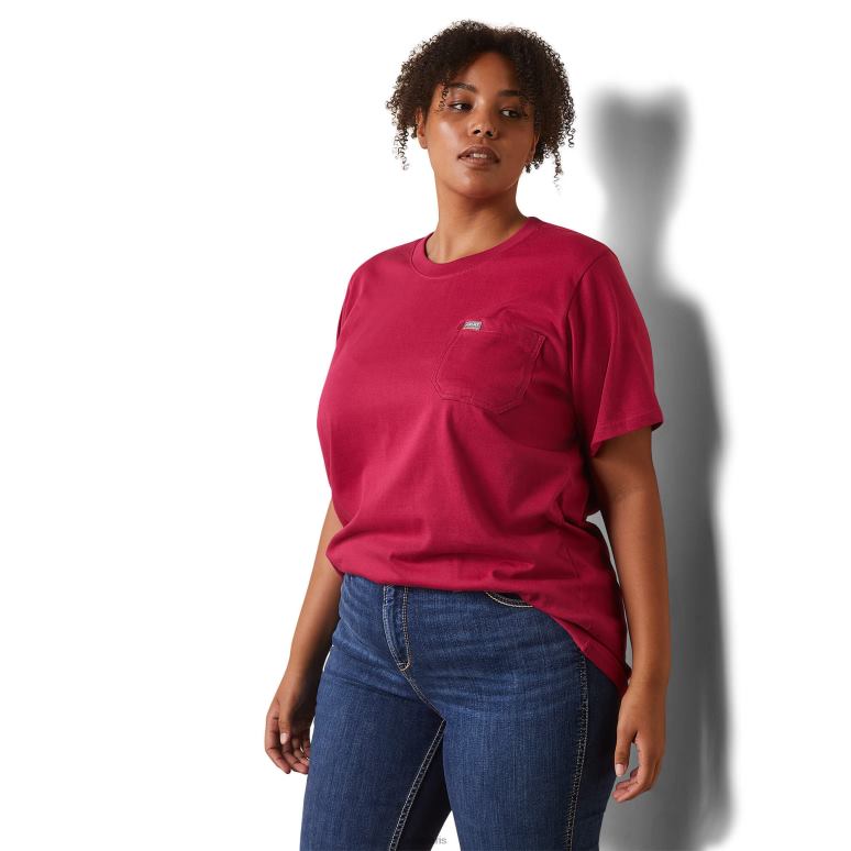 RJ66P3046 t-shirt résistant en coton avec barres d'armature 2 Ariat hauts cerise jubilé femmes