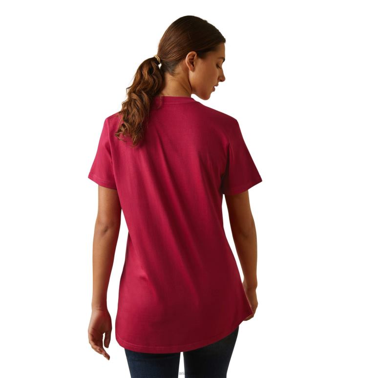 RJ66P3046 t-shirt résistant en coton avec barres d'armature 2 Ariat hauts cerise jubilé femmes