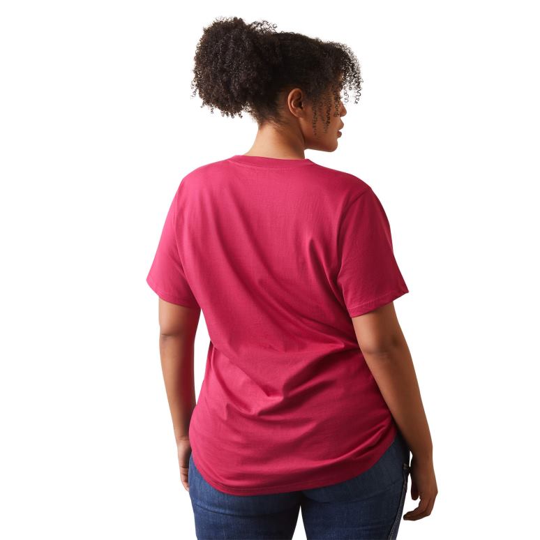 RJ66P3046 t-shirt résistant en coton avec barres d'armature 2 Ariat hauts cerise jubilé femmes